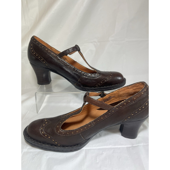 Born Polyana T strap MARY JANE LOAFER heel Size 6 M brown leather - Picture 13 of 15